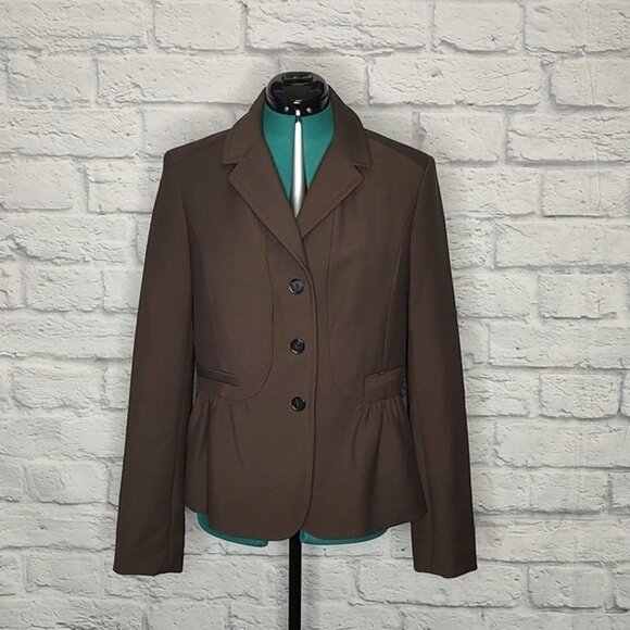 ANN Taylor Loft women's brown button front pleated waist blazer Jacket Sz 12 - Picture 1 of 8